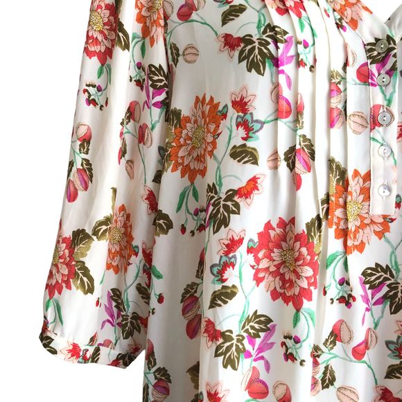 Rose + Olive Women's Peasant Blouse Plus 1X Floral Boho Pleated Chiffon 3/4 Slv - Picture 8 of 9